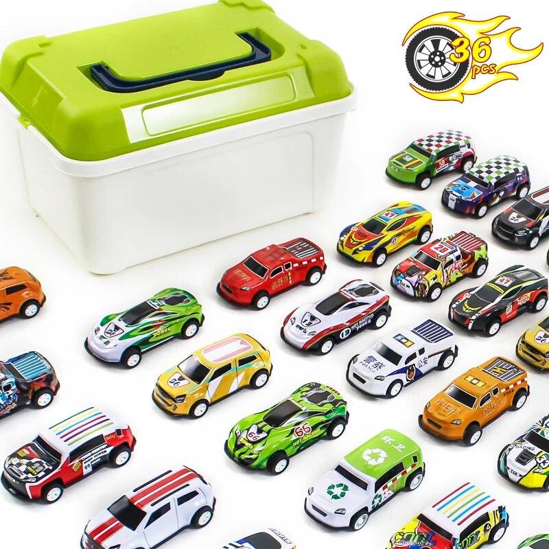 30pcs Collector's Edition Alloy Return Racing Car with Map and Barrier Storage Box Iron Return Racing Car