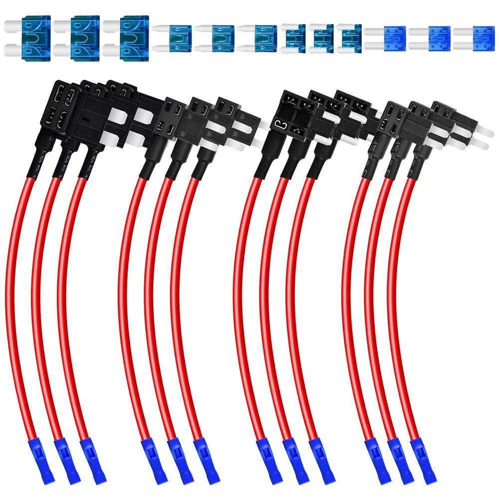12 Pack Add-a-Circuit Fuse Tap Adapter 4 Types 12V and Fuse Kit 15A, Fuse Tap with MICRO2 Mini Standard and Low Profile,Fuse Tap