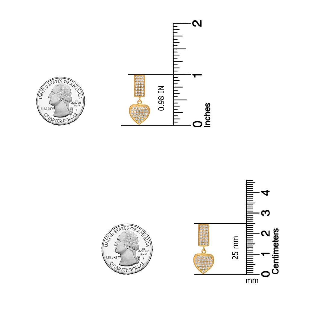 925 Sterling Silver 14K Gold-Plated Hanging Zirconia Amour Heart Stud Drop Dangle Earrings for Women Teen