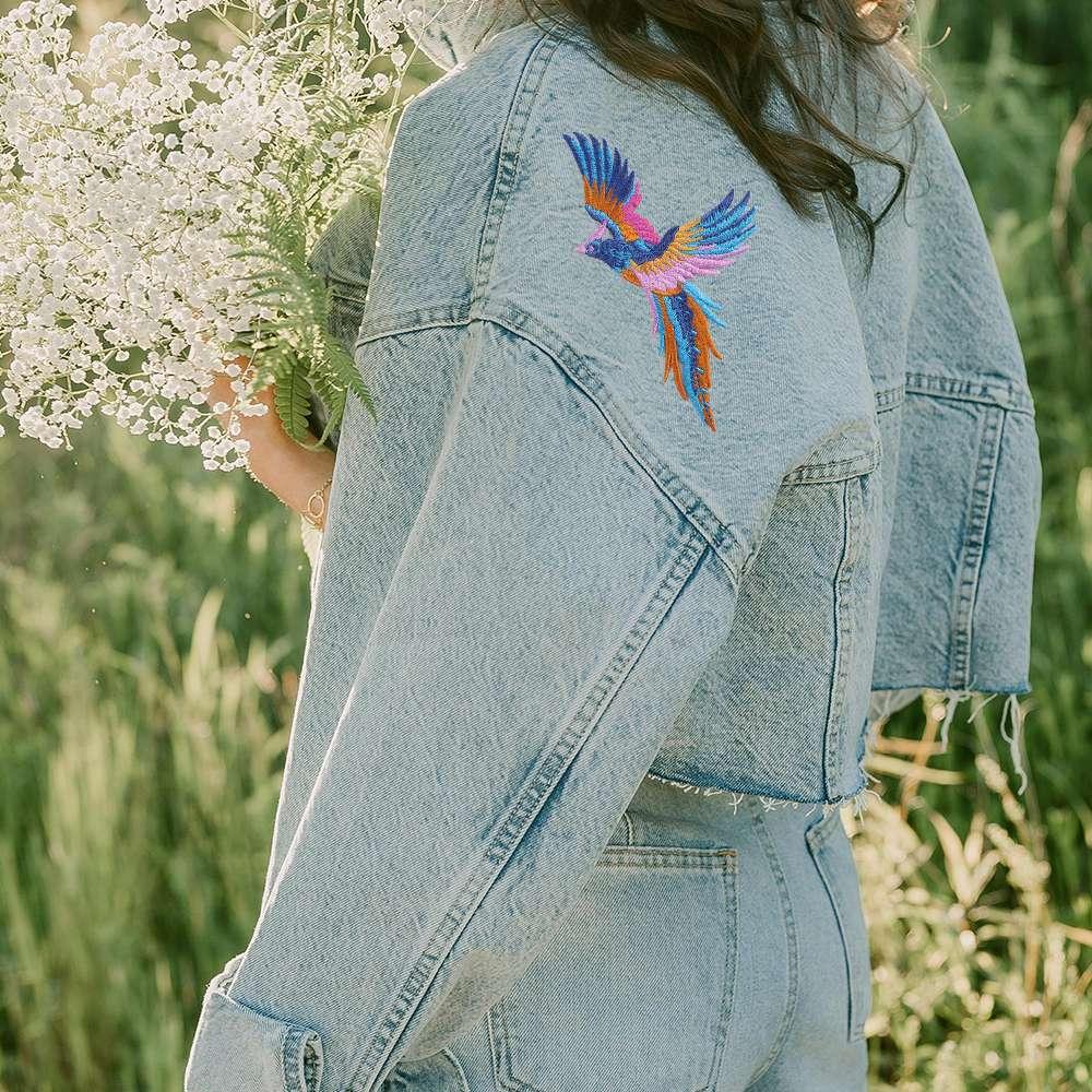 1 pair Phoenix Bird Embroidered Applique Self-adhesive Clothes Sticker Cloth Patches  Hairclip