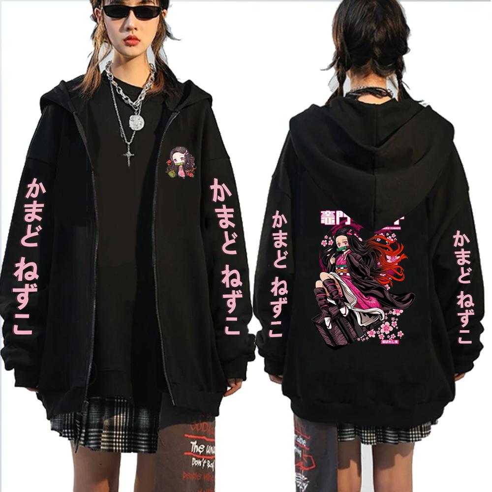 Hot Anime Demon Slayer Kochou Shinobu Cute Print Hooded Men Women Kimetsu No Yaiba Zipper Hoodies Harajuku Sweatshirt Zip Jacket