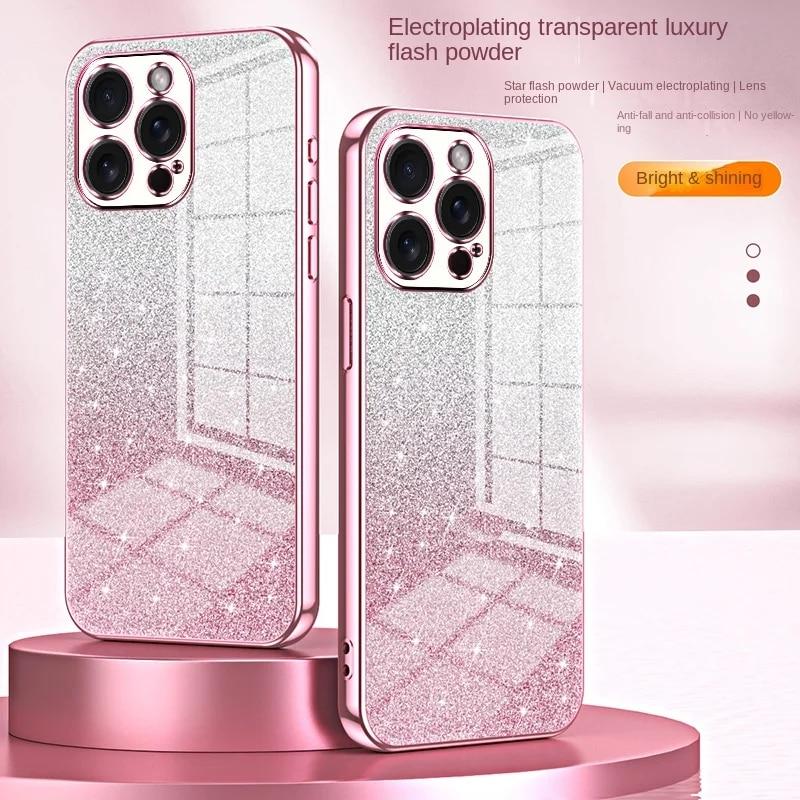 Гальванический блестящий чехол для телефона для iPhone 15 14 13 12 11 Pro Max XS X XR SE 2 3 7 8 Plus противоударный мягкий чехол из ТПУ