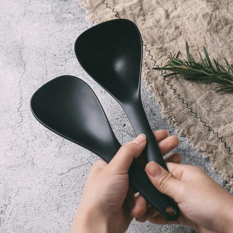 Plastic Non-Stick Rice Spoon Long Cooking Rice Spatula Scoop Black White Hangable Soup Spoon Kitchen Utensil Tableware4