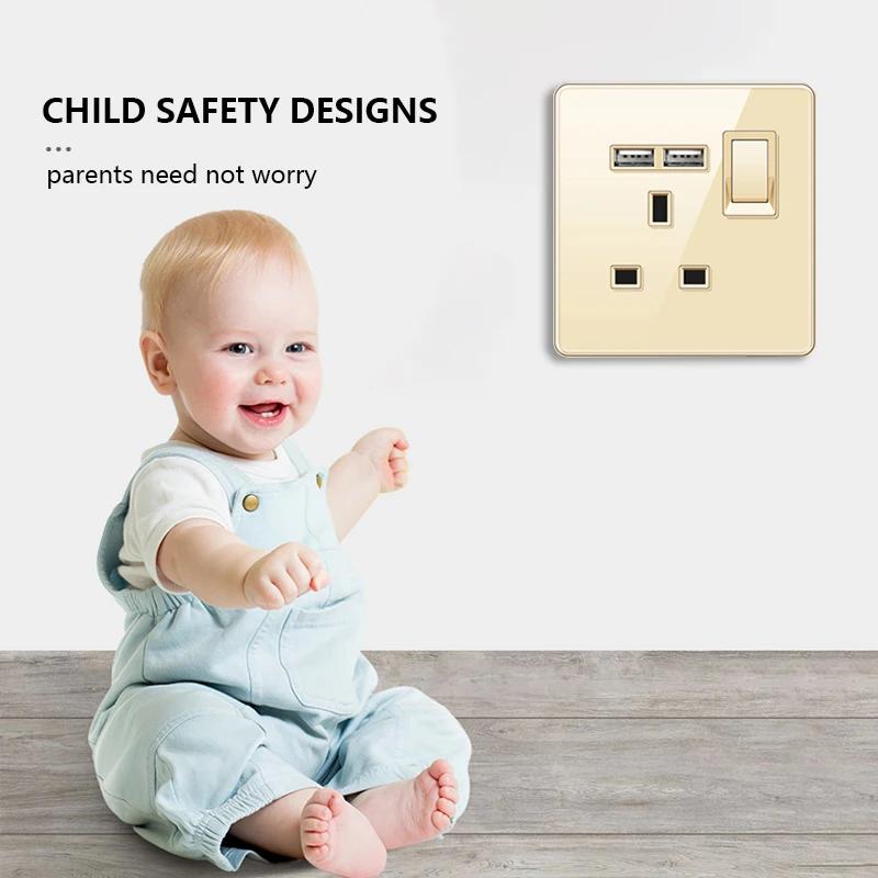 Универсальная настенная розетка Type-C мощностью 18 Вт с портами USB, быстрая зарядка, панель из закаленного стекла, розетка питания, стандарт Великобритании, двойная зарядная розетка USB