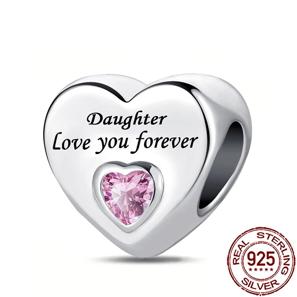New Charms 925 Silver Sister Daughter Mum Mother Family Love Heart Beads Fit Origina Bracelet Necklace DIY Jewelry