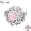 BAMOER 925 Sterling Silver Beautiful Butterfly Pink Zircon Beads Charm Fit Silver Bracelet & Bangle Fine Jewelry Party Gift