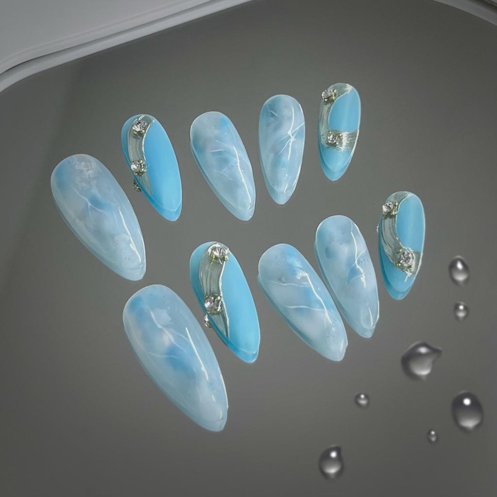 10 шт. Летние Морские Миндальные Накладные Ногти 3D Цветы Ручной Работы Полное Покрытие Типсы