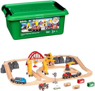 BRIO WORLD Грузовой железнодорожный набор Делюкс [54 детали] для возраста 3+ (Электропоезд, Деревянный поезд, Железная дорога) 33097