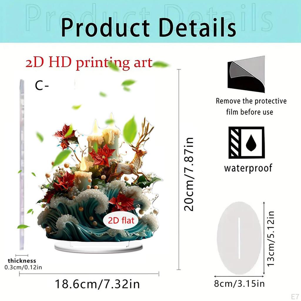 2D Christmas Plague Acrylic Ornament Collection Crafts Artwork Decors for Centerpiece Bookshelf Desk