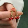 Серьги-гвоздики с сладкими фруктами и вишней, серьги-подвески с листьями растений и красной вишней, ювелирные изделия в подарок