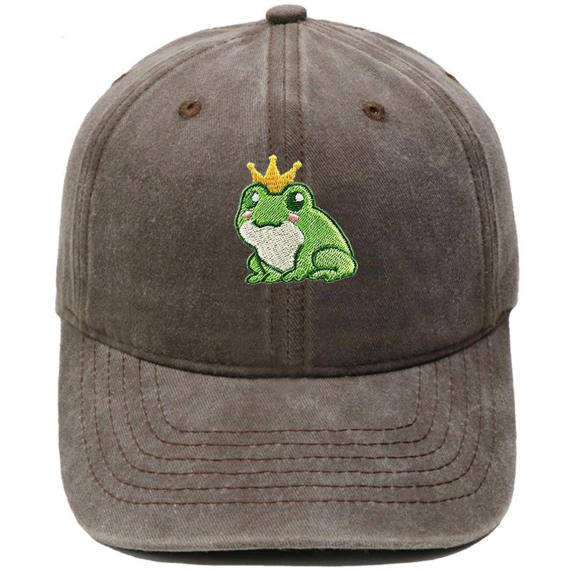 New cartoon crown frog embroidery baseball cap retro and old cute men's and women's casual sunshade dad hat