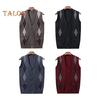 Men Autumn Winter Cardigan Sweater Single-breasted V Neck Sleeveless Buttons Color Matching Stretchy Pockets Knitted Vest Mid-aged Male Top