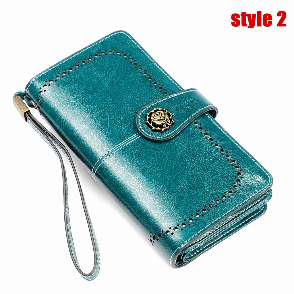 Ladies Leather Wallet Large Capacity Multifunctional Long Wallet European and American Retro Clutch