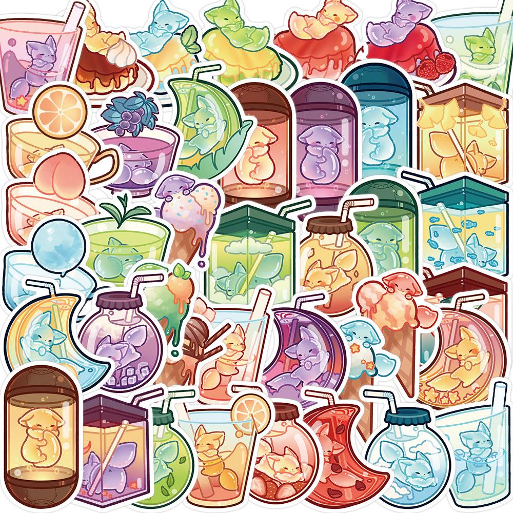 102040Pcs Cute Animal Fox Drink Stickers Decals Kids Toys Decoration Laptop Suitcase Scrapbook Phone Wall Stationery Sticker