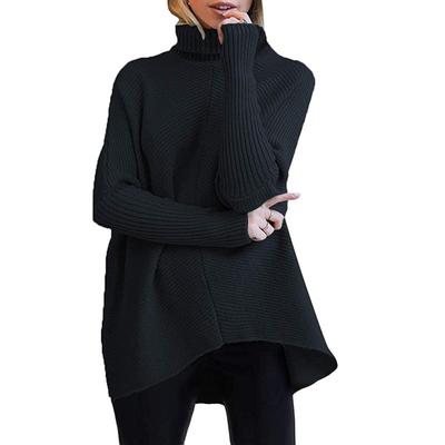 Женский свободный однотонный вязаный свитер с нерегулярным подолом и высоким воротом, длинный рукав