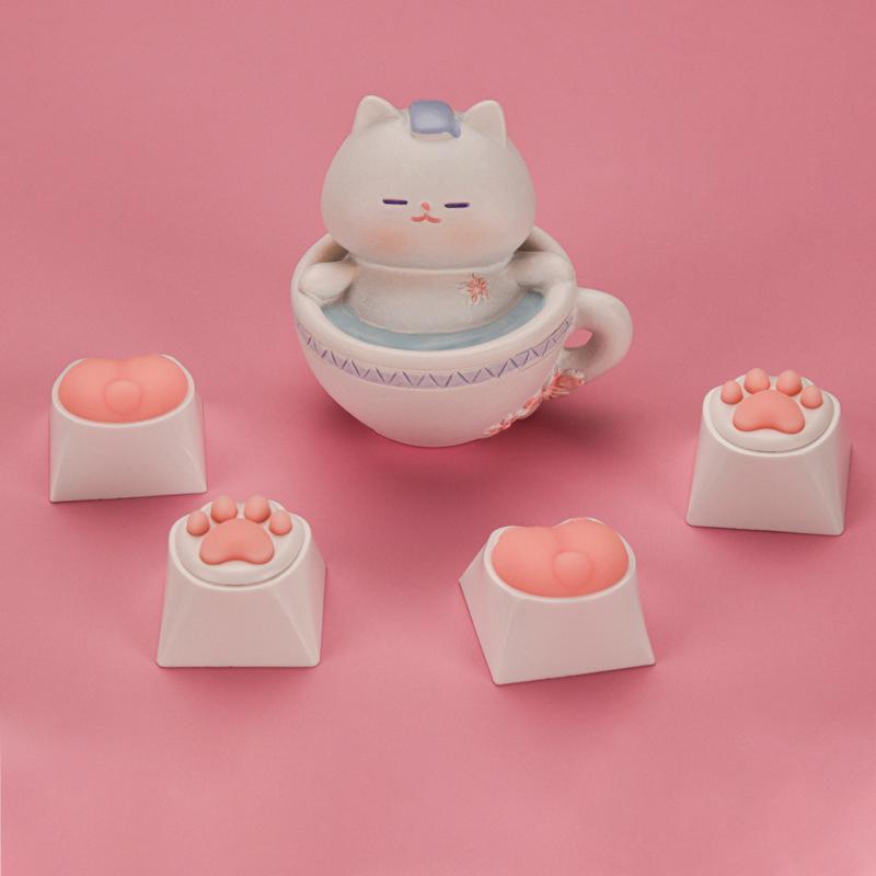 Cute Cat Paw Keycaps For Mechanical Keyboard Cherry Mx Switch Diy Custom Key Cap Soft Silicone Keycup Artisan Pink Color