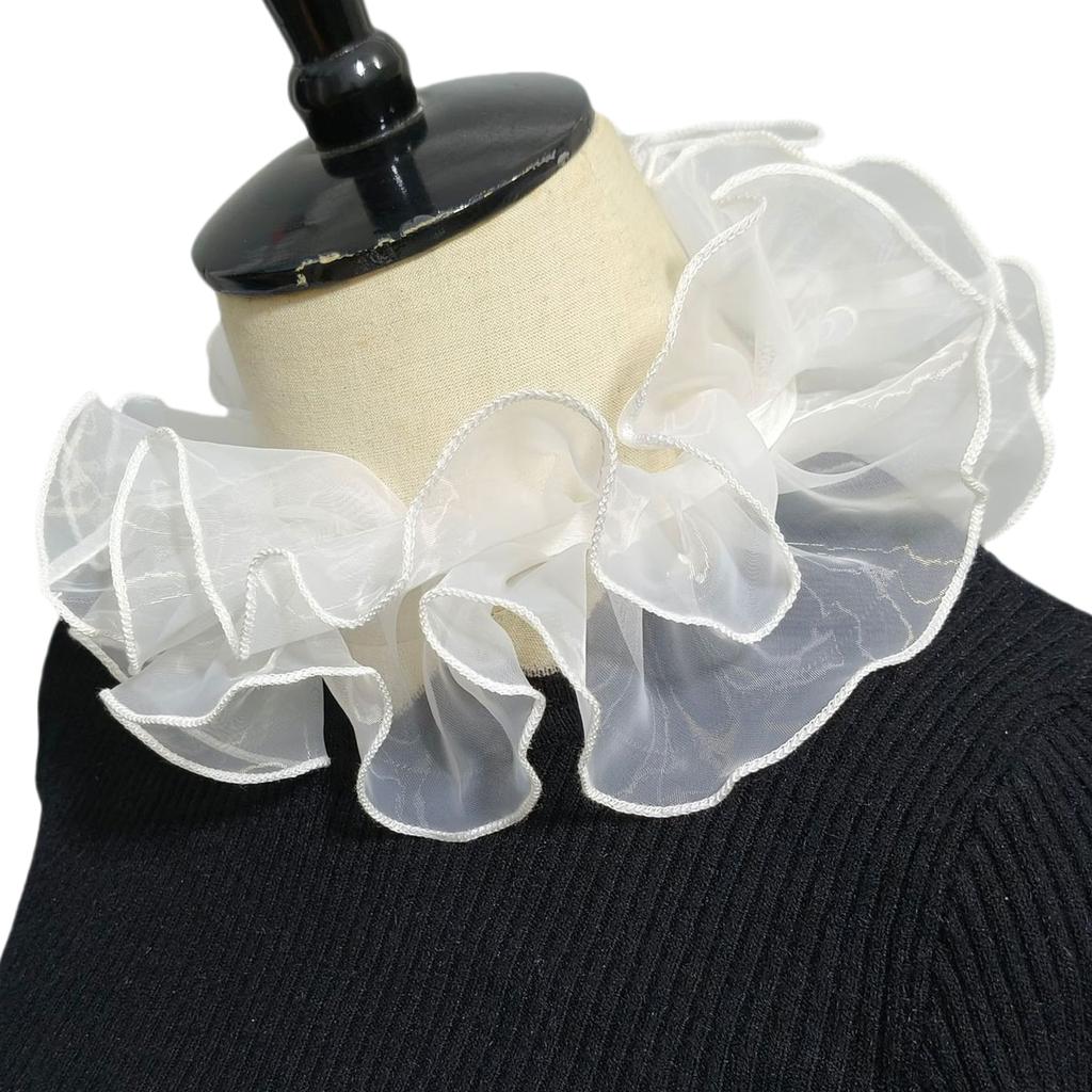 Elizabethan Ruffle False Collar Organza Mesh Neck Ruff Wrist Cuffs for Women Sweater Clothing Decorative Accessory