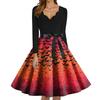 Women's Fashion V-Neck Casual Slim Fit Halloween Printed Long Sleeve Dress