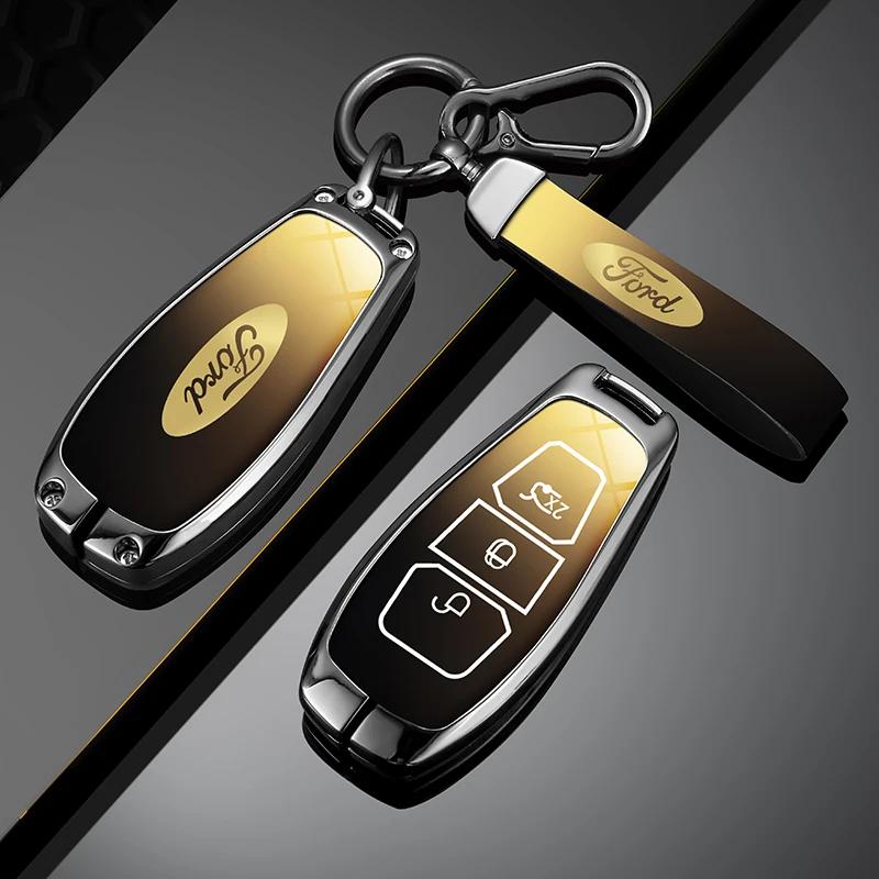 Car Sticker Hot For Ford New Leather Car Remote Key Case Keychain Accessories Holder for Ford ST Line Fiesta Focus Mondeo Ecospo