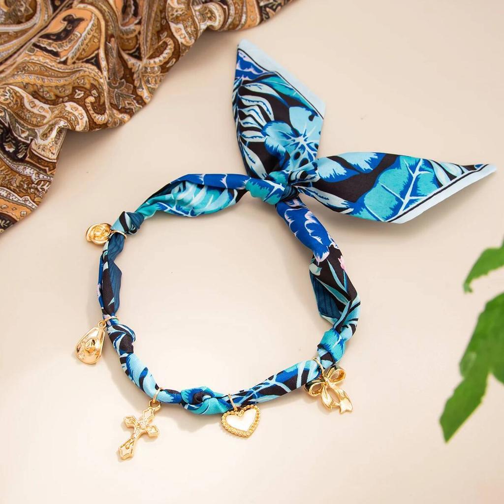 Salircon Unique Creative Blue/Green Scarf Ribbon Chokers Necklace Women Boho Sun Moon Heart Cross Pendant Necklace Jewelry 2026