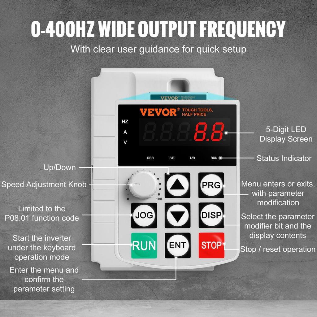 VFD 7.5KW, 34A, 10HP Variable Frequency Drive for 3-Phase Motor Speed Control