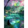 (No frame)Black Cat Cherry Blossom Tree Poster Japan Sakura Beautiful Nature Landscape Canvas  Wall Art for Living
