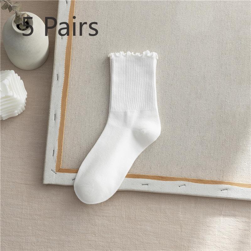 5 Pairs of Women's Summer Thin Style In The Tube Wooden Ear Side Socks