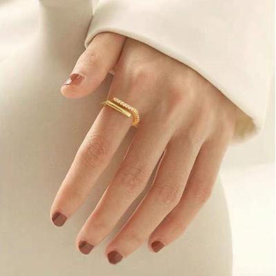 INS Trendy Open Ring Женское модное индивидуальное доступное роскошное холодное стильное кольцо из стерлингового серебра с бриллиантами и геометрическим узором, регулируемое