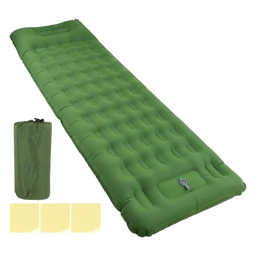 Inflatable Camping Mat Olive Green Waterproof Ergonomic 60s Foot Inflation Anti Leakage Camping