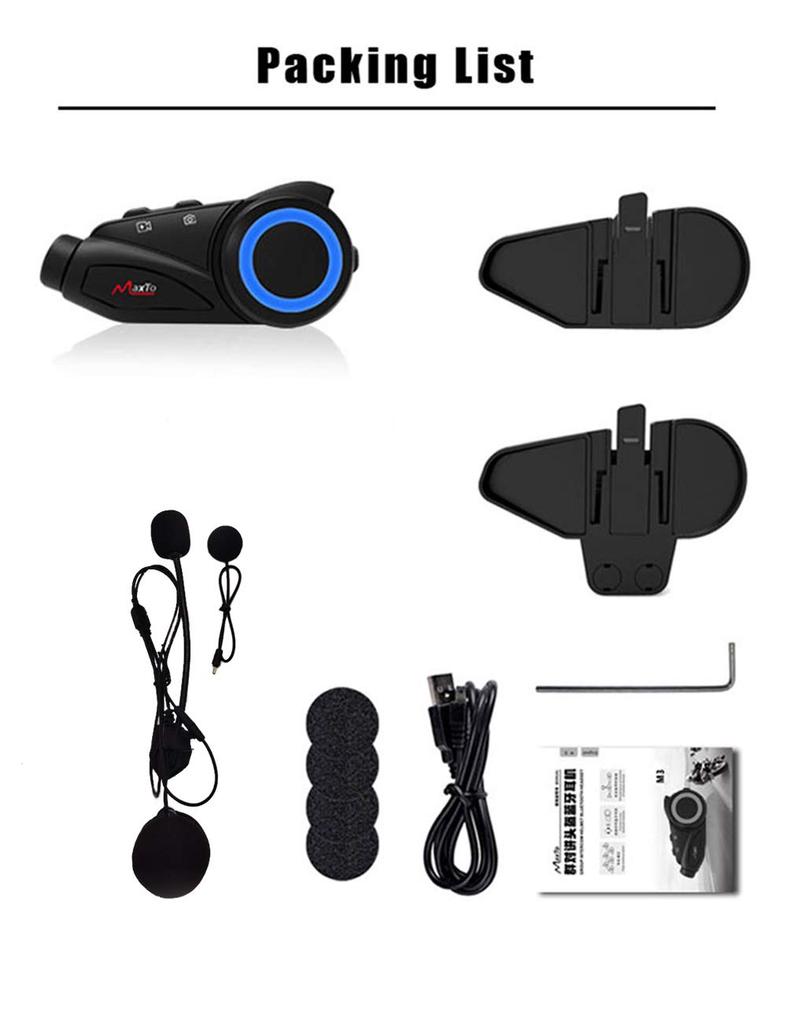 2024 Новейшая усовершенствованная мотоциклетная переговорная система MAXTOM3 с камерой Регулировка угла наклона на 360 градусов До 6 одновременных вызовов Радиосвязь Bluetooth