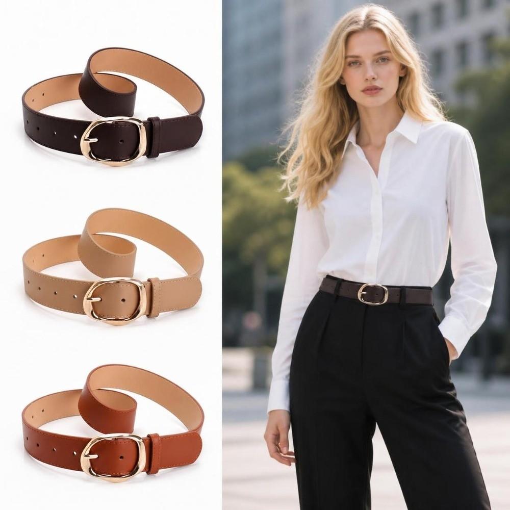 Faux Leather Waist Belt Oval Pin Buckle Waist Strap Vintage Casual Belt For Women