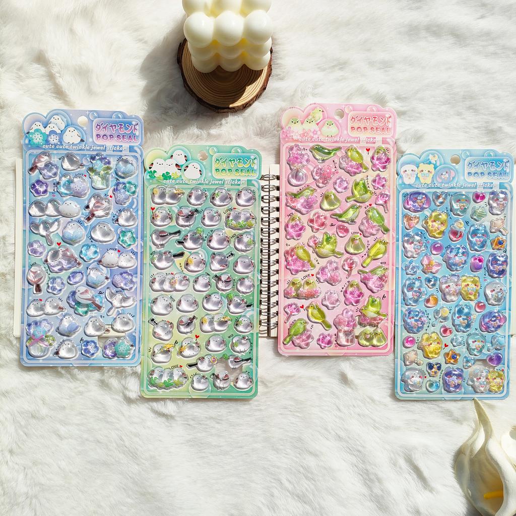 Sparkling Crystal Tit 4Pcs Stickers - Cute Spring Bird Relief Decals Ideal for Notebook Phone Case DIY Kids Girls Gift Presents