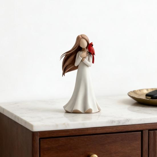 Фигурка Статуэтка Девушка Красная Птица Декоративная Фигурка Гладкая Текстура Исцеляющий Эстетический Дизайн Украшение для Дома Рабочего Стола