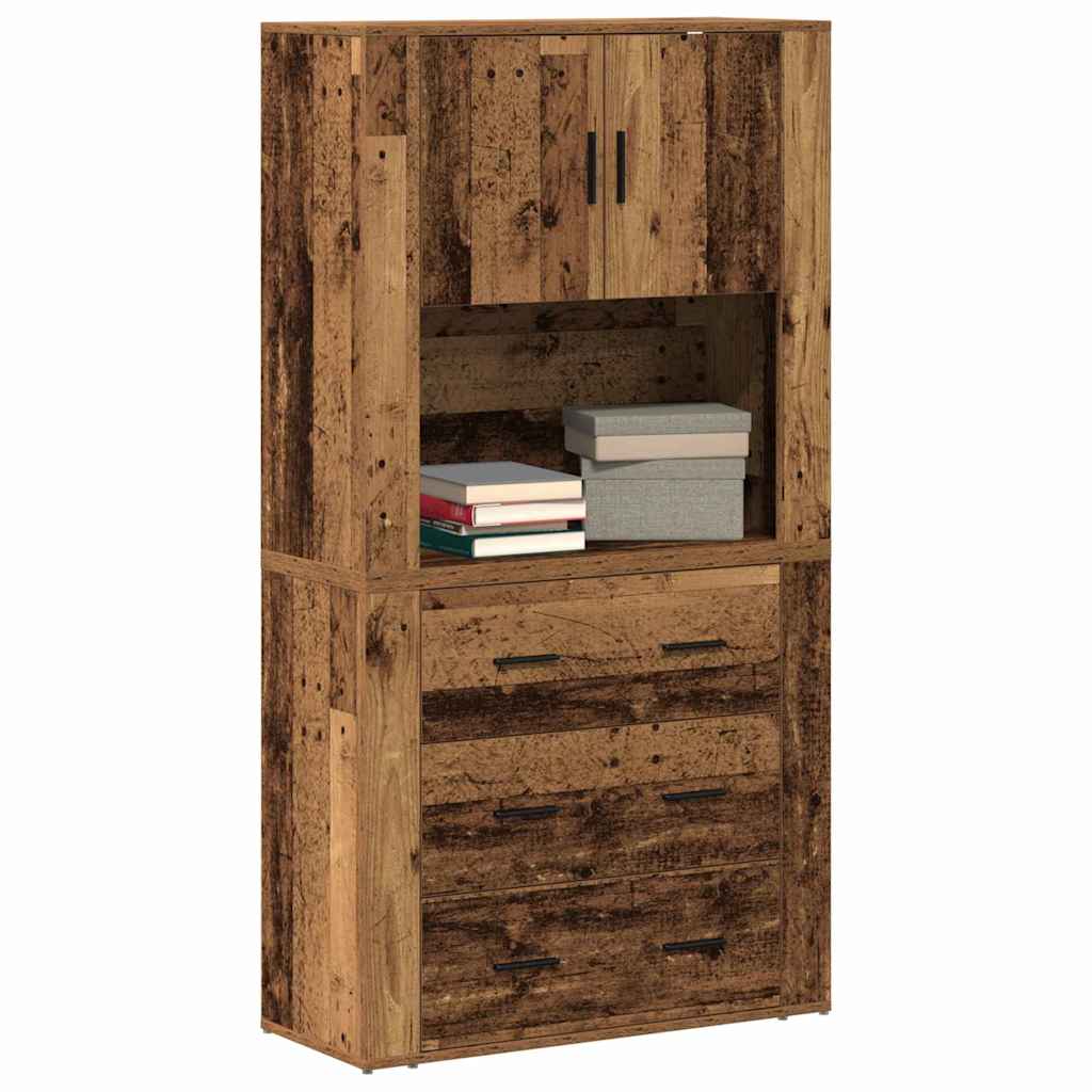 Highboard with Drawers Rustic Wood Look 80 x 33 x 150 cm Particleboard