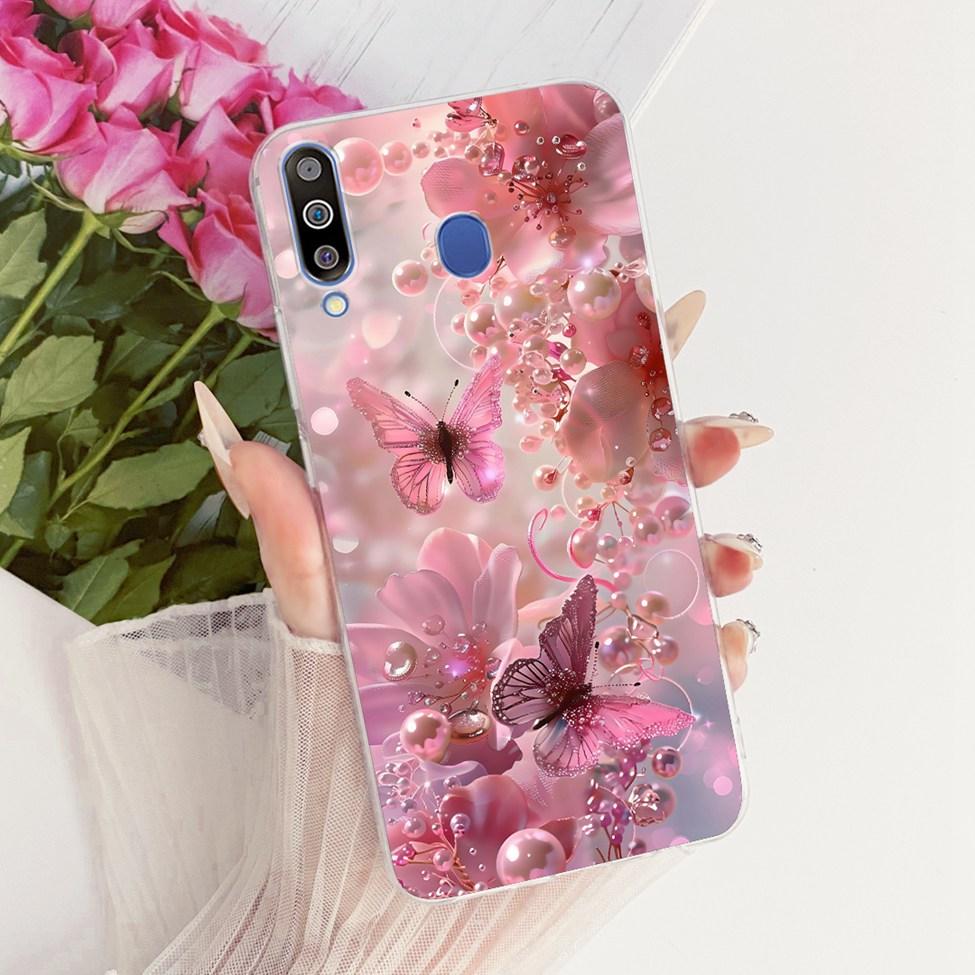 For Samsung A40S Case Transparent Cute Cat Fashion Butterfly Funny Painted Casing For Samsung Galaxy A40S Cover SM-A3050