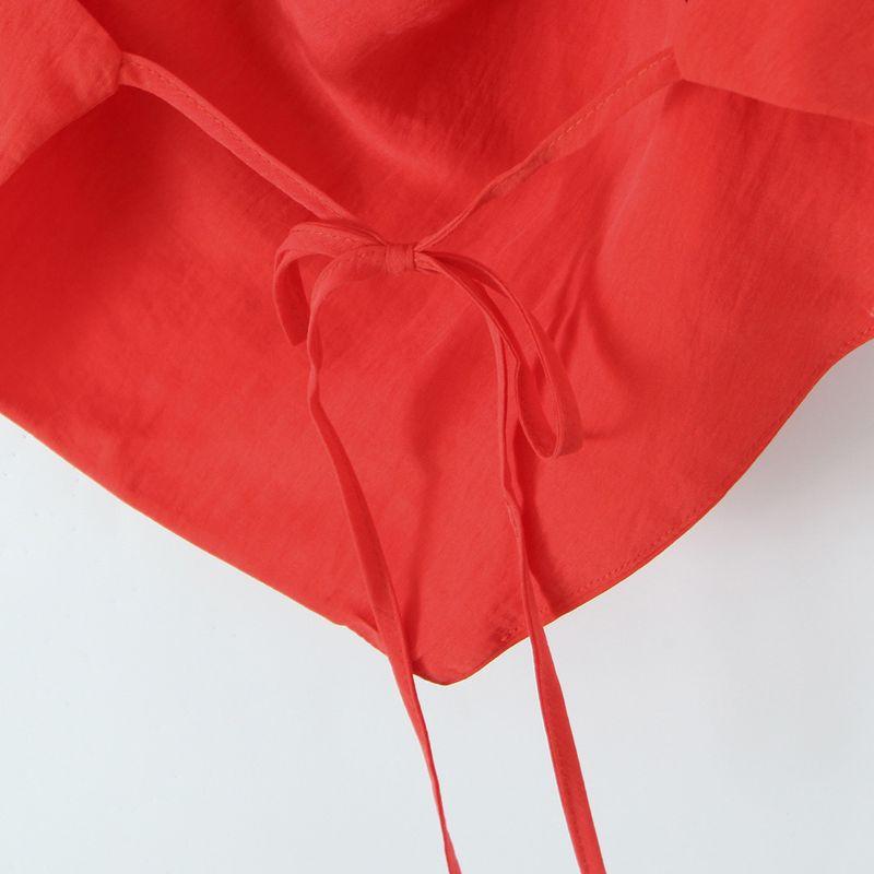 Kaslead New Women Clothes Western Style Fashion Simple Hanging Neck Collar Pleat Top 4661170