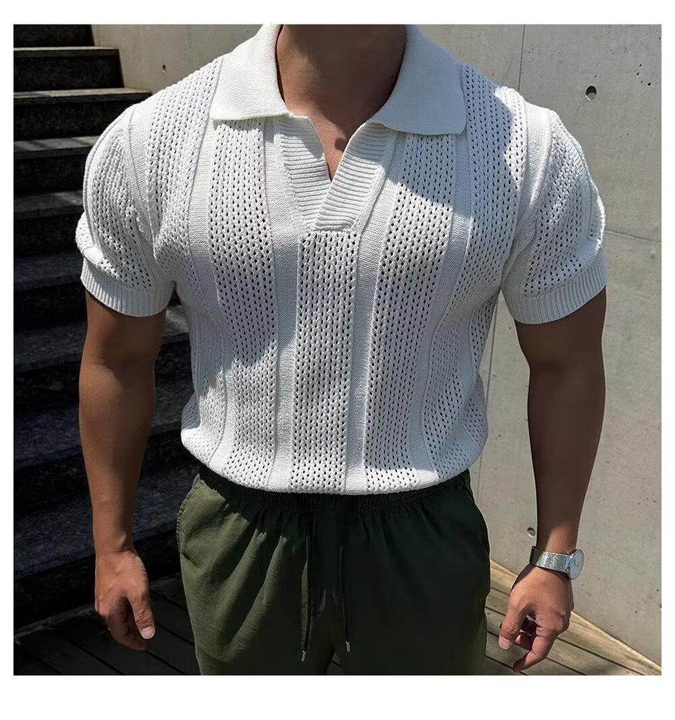 Мужская белая трикотажная рубашка-поло с коротким рукавом 2024 года — дышащая, высококачественная, летний тренд