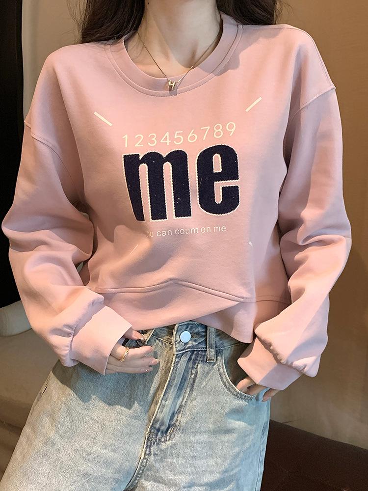 Большой высококачественный американский принт, свитер-кроп с круглым вырезом и длинными рукавами