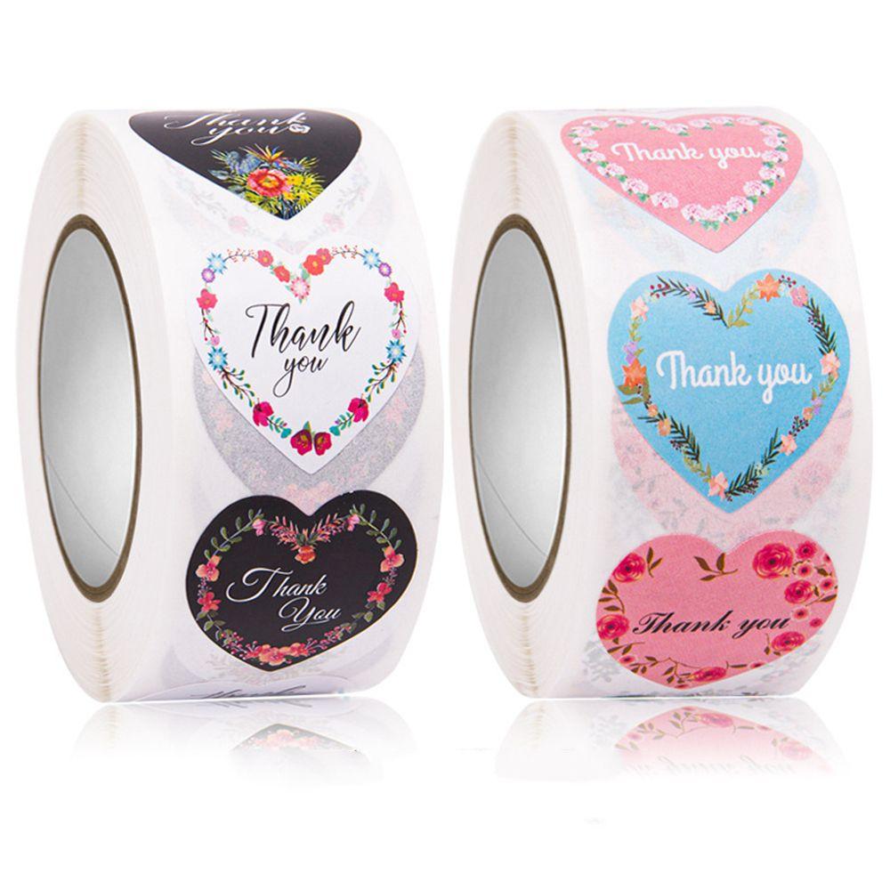 Канцелярские цветочные наклейки в форме сердца с печатью 500 шт./рулон Этикетка Наклейка Спасибо Наклейки