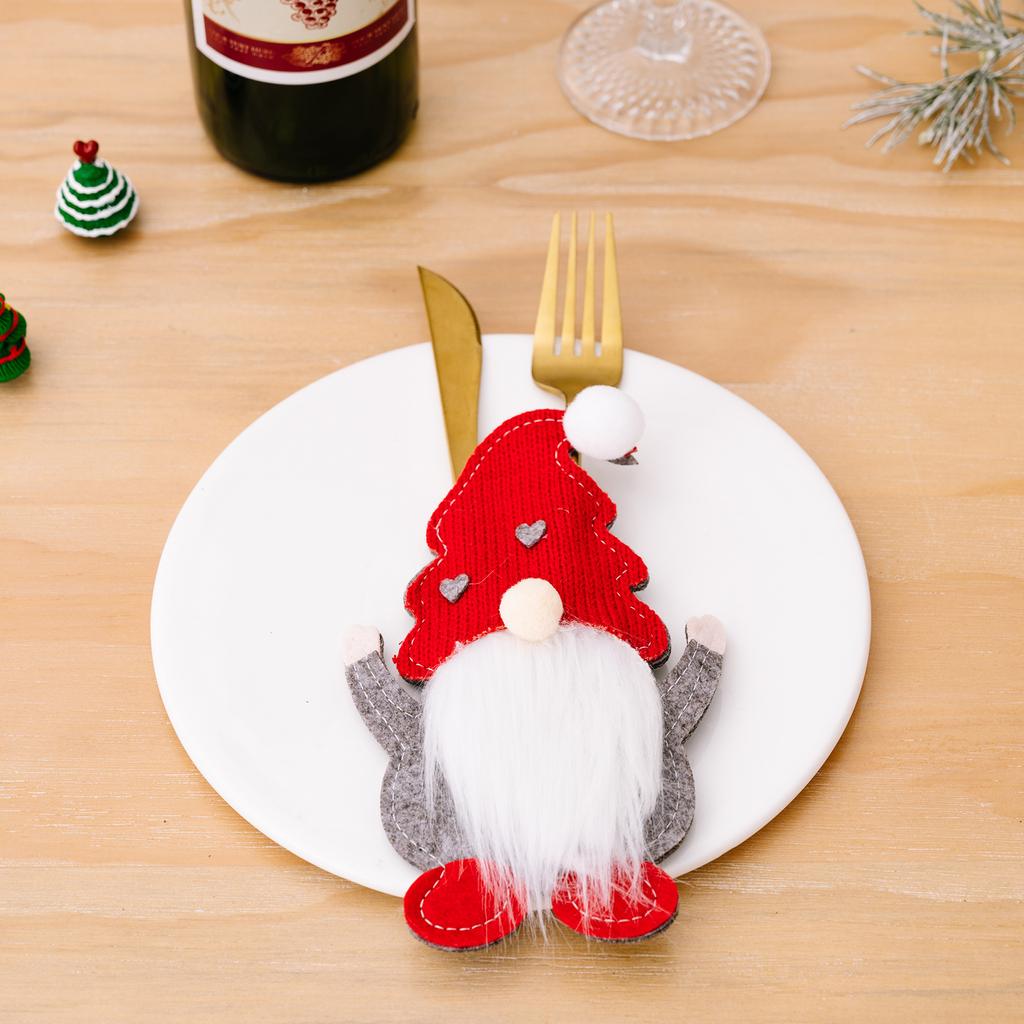 Gnome Doll Christmas Cutlery Holder Knife Fork Pocket Bag Faceless Doll Knife Fork Set Bag Tableware Cover New Year Dinner Decor