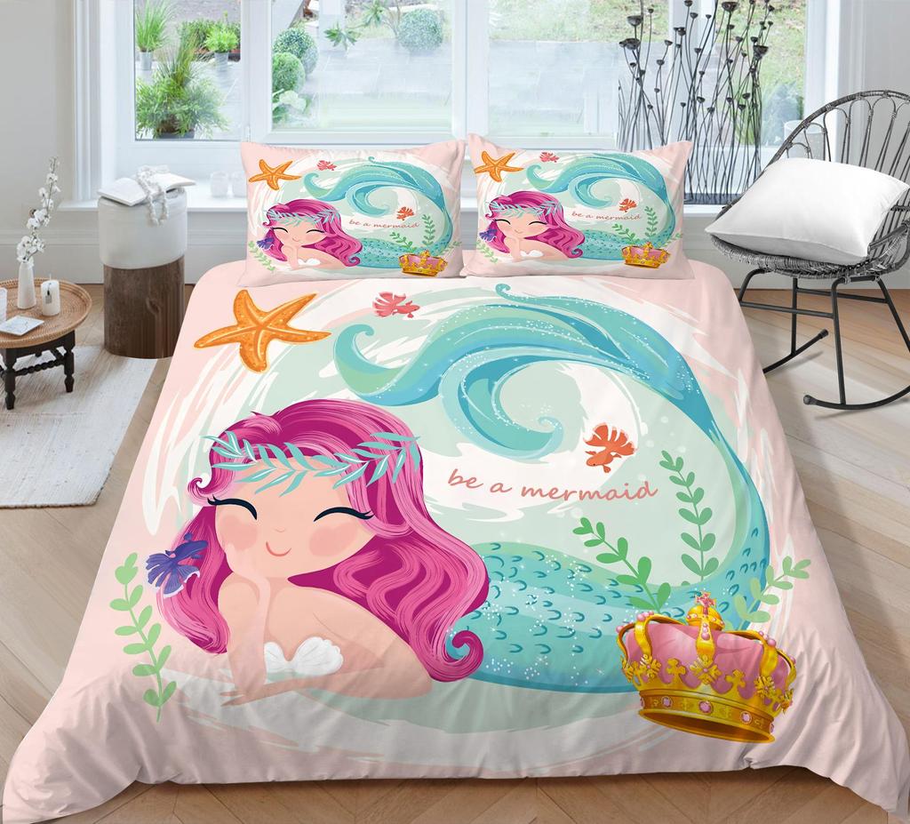Комплект постельного белья с 3D узором русалки, пододеяльник с рисунком красоты, наволочка из 2 или 3 предметов, ткань из микрофибры, мягкое и удобное украшение для дома