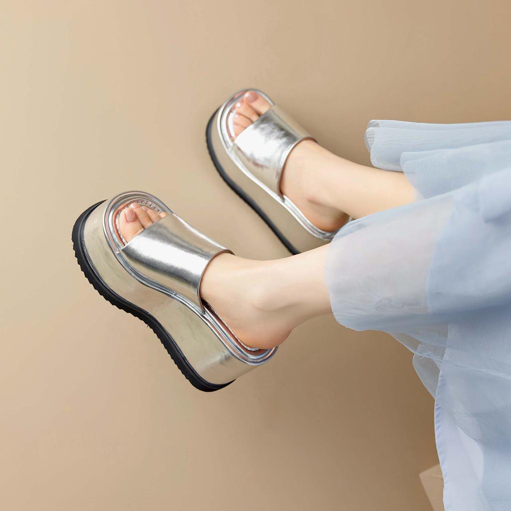 Модные Krazing Pot Натуральная кожа Супервысокие танкетки Повседневные Пляжные Слингбэки Мюли Платформа Летние сандалии Лаконичные Роскошные Уличные тапочки