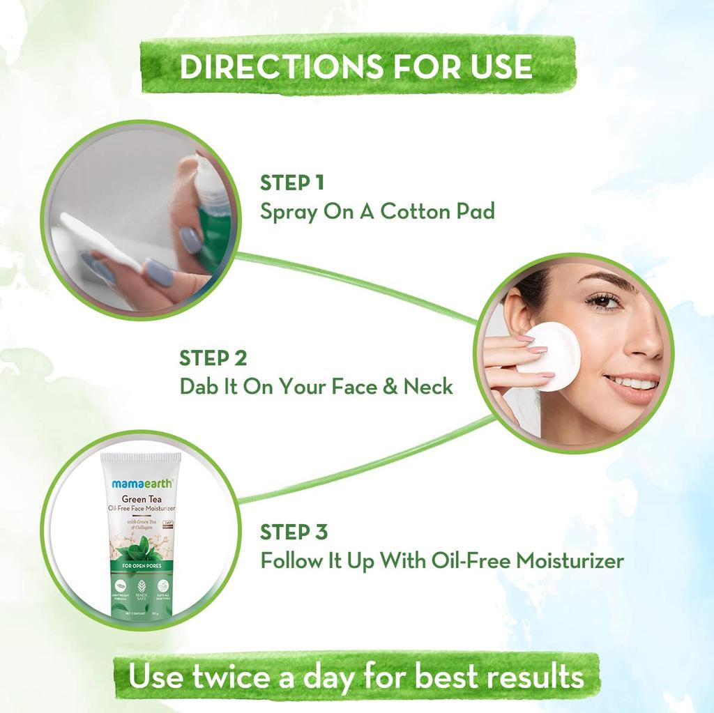 Mamaearth Тоник для лица с зеленым чаем и коллагеном для расширенных пор 100 мл - Увлажняющий и осветляющий уход за кожей