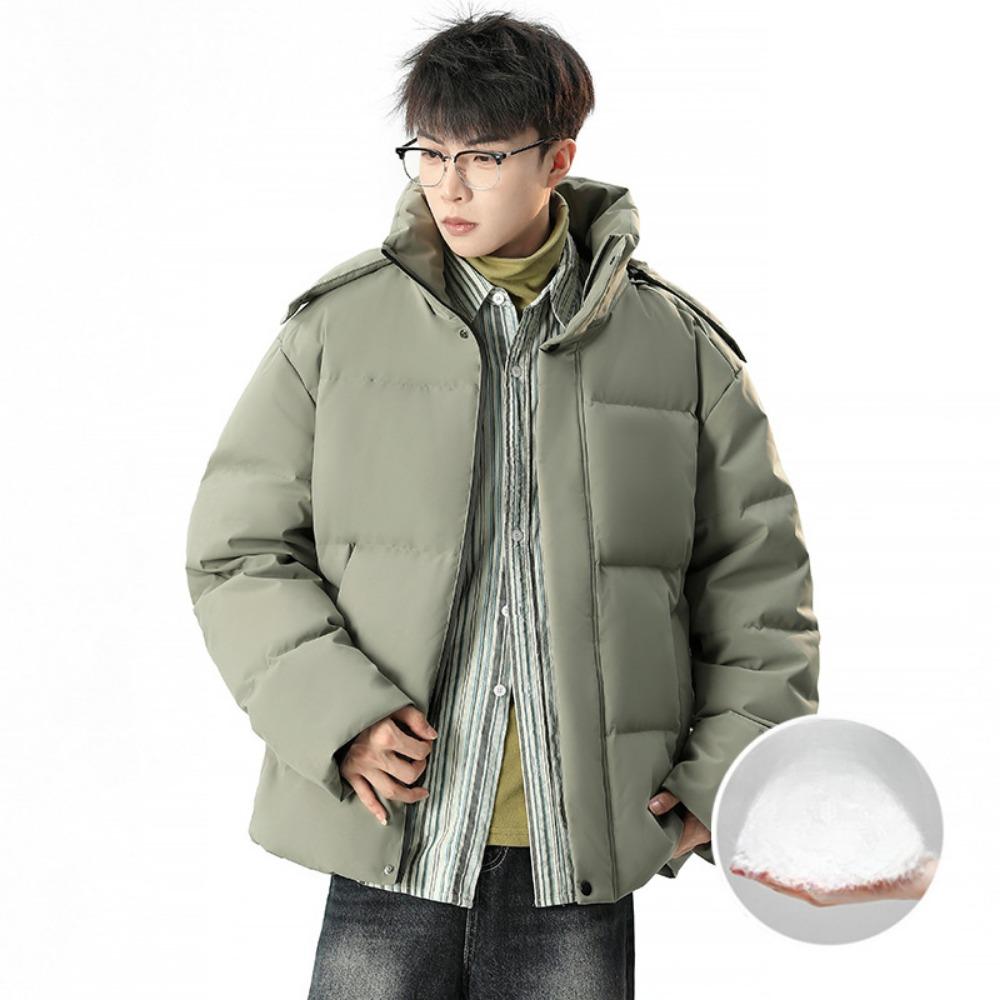Winter Korean Version of the New Men's Solid Color, Hooded Down Jacket Trendy Internet Celebrities with the Same Thickened Warm Jacket