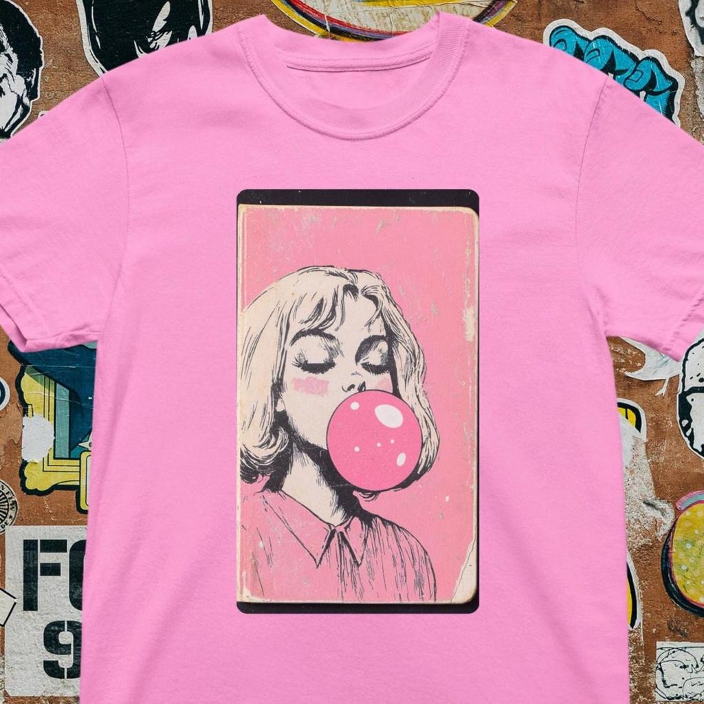 Retro Bubble Gum Girl T-Shirt: 60s Pop Art Graphic Tee