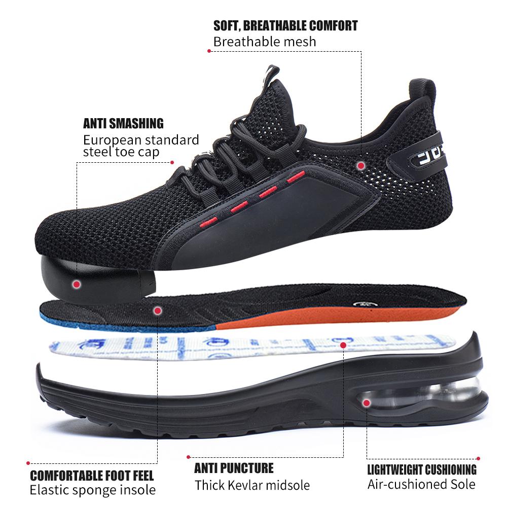 Men's Summer Mesh Safety Shoes Steel Toe Anti- Crush Breathable Lightweight Work Shoes Knitted Upper Kevlar Insertion Proof