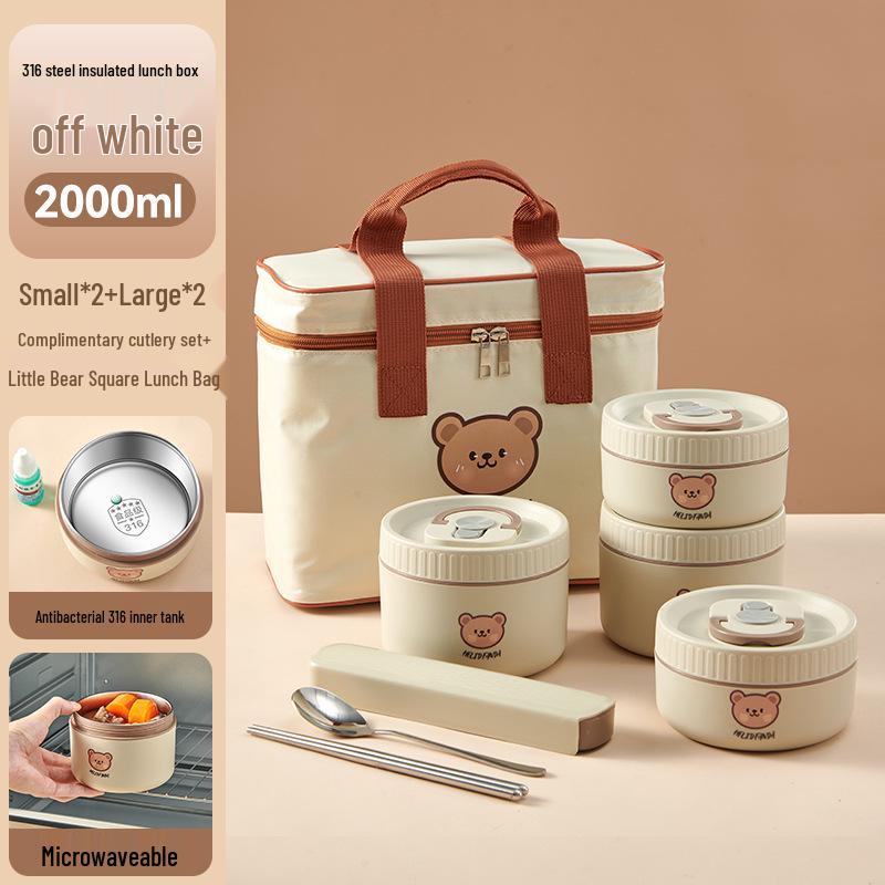 316 Stainless Steel Insulated Double-Layer Microwaveable Bento Lunch Box for Students and Office Workers