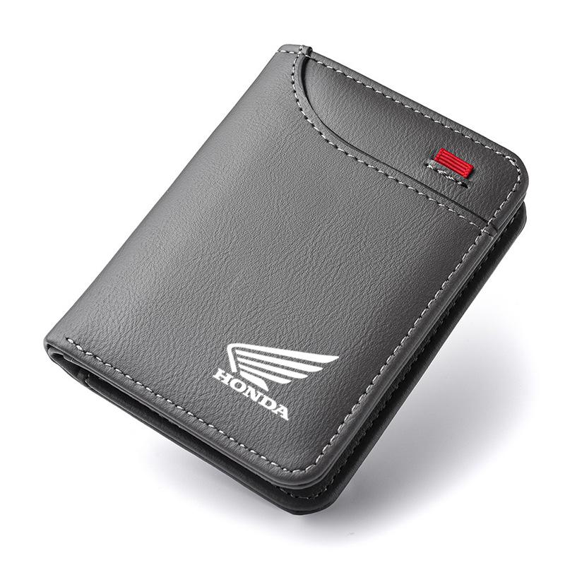 UNYDV1 Motorcycle Leather Mini Credit Card Purse Portable Wallet Car Emblem Wallet For Honda CB400 CB650 FCBF CBR25ORR CRF SH3O0 NC75O