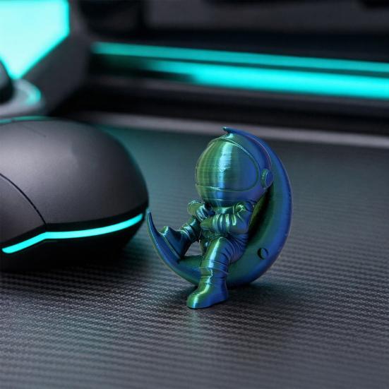 3D Printed Moon Astronaut Figurine, Sitting on Crescent Moon Spaceman Statue, Astronaut Desktop Decoration for Home Office Bookshelf