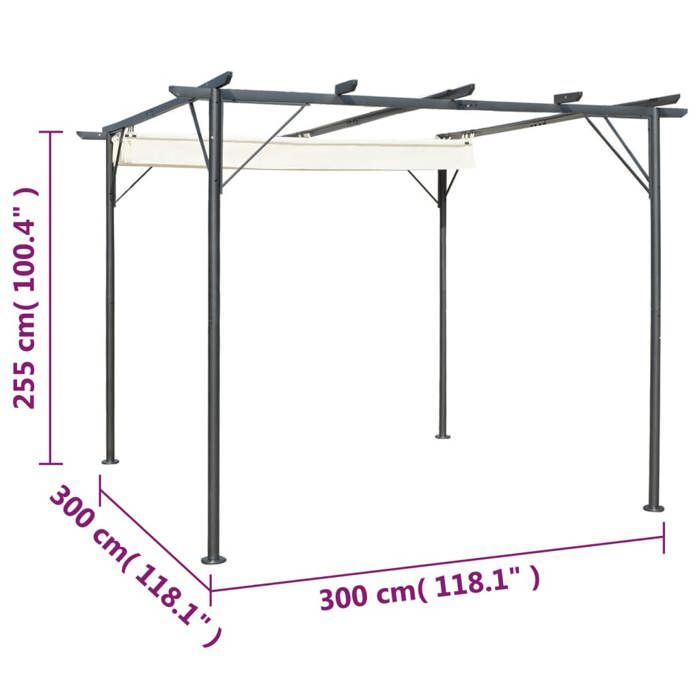 VidaXL Pergola with Retractable Roof Cream White 3 X 3 M Steel